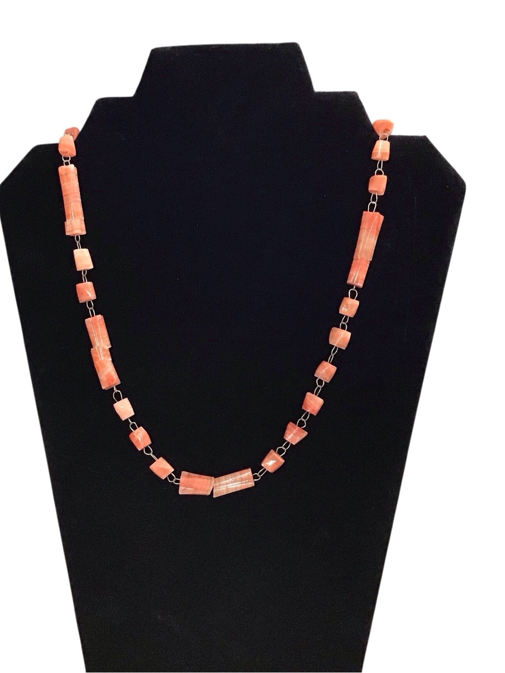 Bead Link Necklace Magnetic Clasp Orange Cream Tone Fashion Jewelry